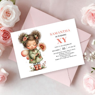 Invitación Cumpleaños de niña mágica hada rosa floral pastel