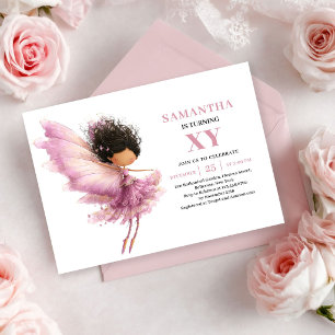 Invitación Cumpleaños de niña mágica hada rosa oro floral