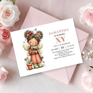 Invitación Cumpleaños de niña mágica hada rosa sonrosado flor