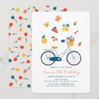 Cumpleaños de niña mariposas bicicleta frutas flor