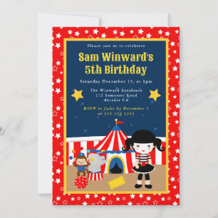 Invitación Cumpleaños de niña mimo de circo lindo 