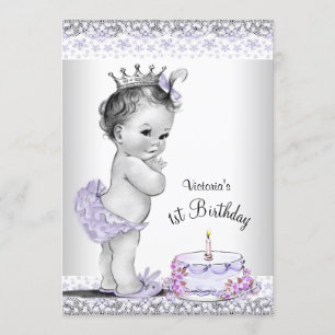 Invitación Cumpleaños de niña morado gris primero