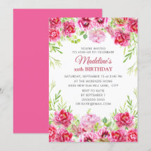 Cumpleaños de niña/mujer con flores rosadas 