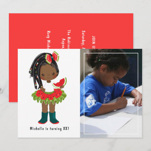 Invitación Cumpleaños de niña negra americana con tutú de san