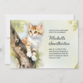 Invitación Cumpleaños de niña o mujer con gatito amarillo en
