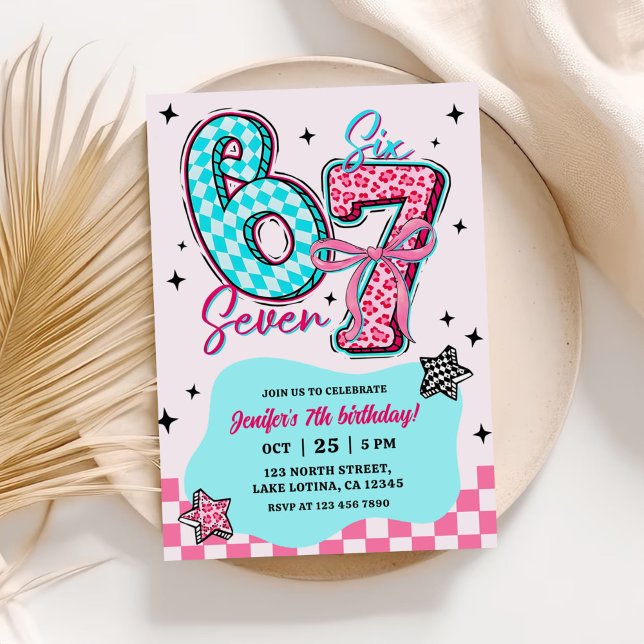 Invitación Cumpleaños de niña Pastel 67  Six Seven (Subido por el creador)