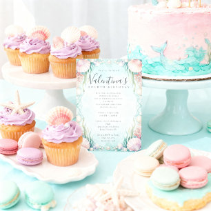 Invitación Cumpleaños de niña pastel de sirena bajo el mar