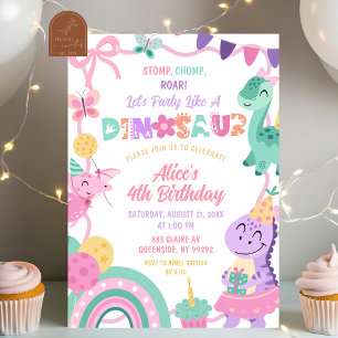 Invitación Cumpleaños de niña pastel fiesta como un dinosauri