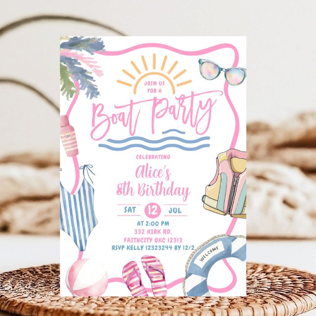 Invitación Cumpleaños de niña pastel rosa fiesta de barco (Subido por el creador)