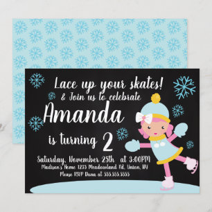 Invitación Cumpleaños de niña patinadora sobre hielo con copo