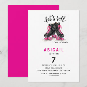 Invitación Cumpleaños de niña patinando en rollers de color r