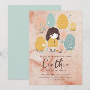 Invitación Cumpleaños de niña pequeña con acuarela pastel de