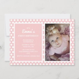 Invitación Cumpleaños de niña pequeña con lunares rosados y b