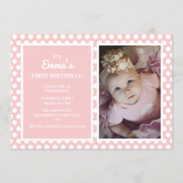 Invitación Cumpleaños de niña pequeña con lunares rosados y b
