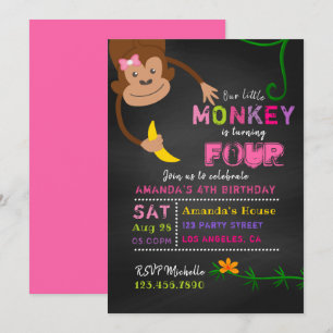 Invitación Cumpleaños de niña pequeña mono pizarra cualquier