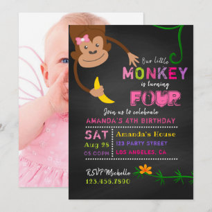 Invitación Cumpleaños de niña pequeña mono pizarra cualquier
