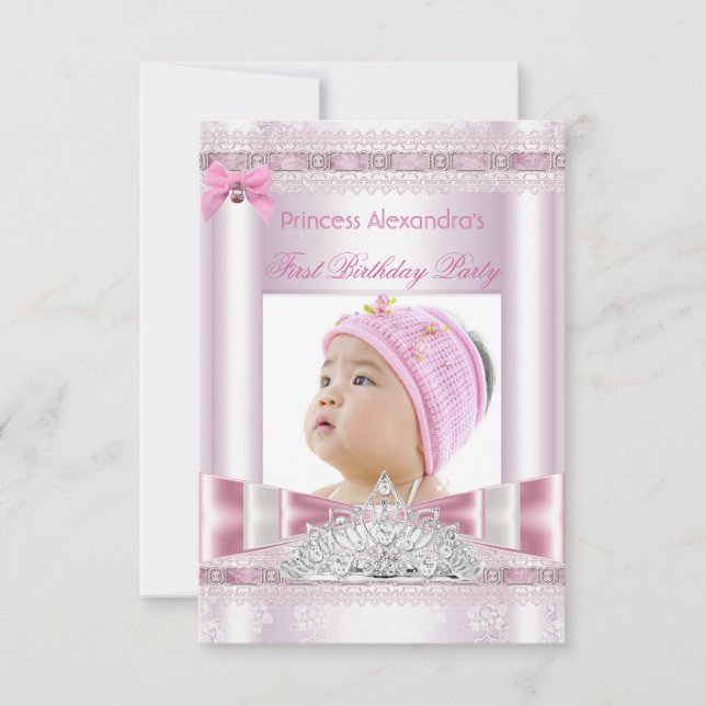 Invitación Cumpleaños de niña pequeña princesa primera fiesta (Anverso)