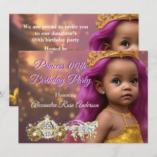 Invitación Cumpleaños de niña princesa Carruaje rosa étnico 