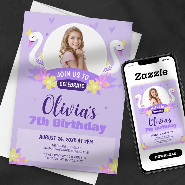 Invitación Cumpleaños de niña princesa cisne morado caprichos (Subido por el creador)