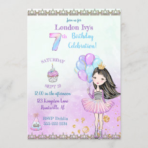 Invitación Cumpleaños de niña princesa de 7 años Cupcake Glob