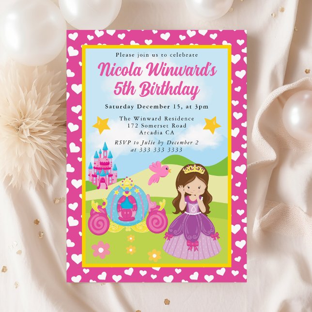 Invitación Cumpleaños de Niña Princesa de Cabello Castaño Lin (Subido por el creador)