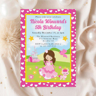 Invitación Cumpleaños de Niña Princesa de Cabello Castaño Lin