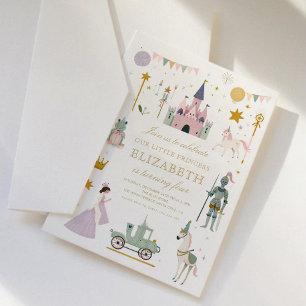 Invitación Cumpleaños de niña princesa de cuento de hadas y d