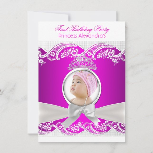 Invitación Cumpleaños de niña princesa pequeña primera fiesta (Anverso)