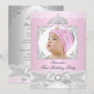 Invitación Cumpleaños de niña princesa rosa y plata