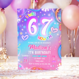 Invitación Cumpleaños de niña retro groovy Six Seven 6 7 Neon