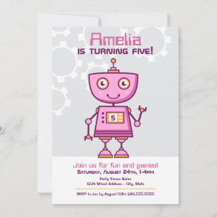 Invitación Cumpleaños de niña robot rosa