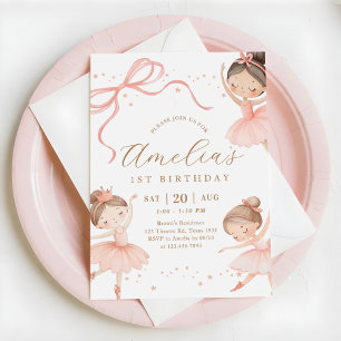 Invitación Cumpleaños de niña rosa bailarina 1er año