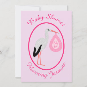 Invitación Cumpleaños de Niña Rosa Bonita Cigüeña Personaliza