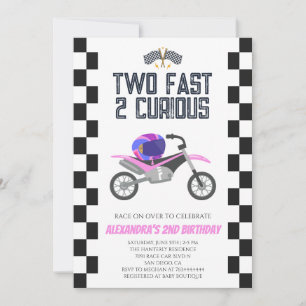 Invitación Cumpleaños de niña rosa con moto de cross 2 años