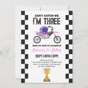 Invitación Cumpleaños de niña rosa con moto de cross 3 años