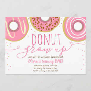 Invitación Cumpleaños de niña rosa de fiesta Donut crece
