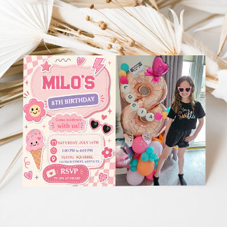Invitación Cumpleaños de niña rosa retro