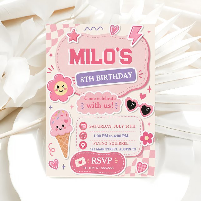 Invitación Cumpleaños de niña rosa retro (Subido por el creador)
