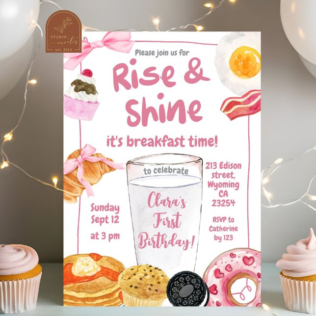 Invitación Cumpleaños de niña rosa Rise and Shine  (Subido por el creador)