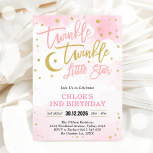 Invitación Cumpleaños de niña rosa Twinkle Twinkle Little Sta