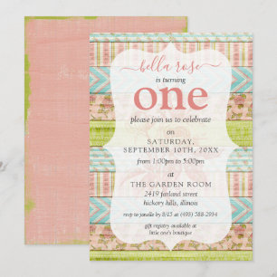 Invitación Cumpleaños de Niña Rosas Shabby Casa Personalizada