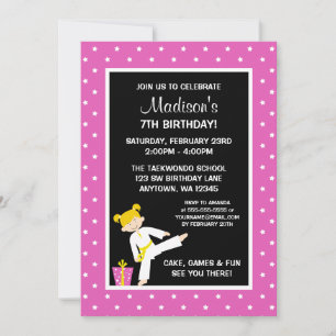 Invitación Cumpleaños de niña rubia con estrellas rosadas de 