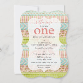 Invitación Cumpleaños de niña Shabby Roses Cottage Madera Rús