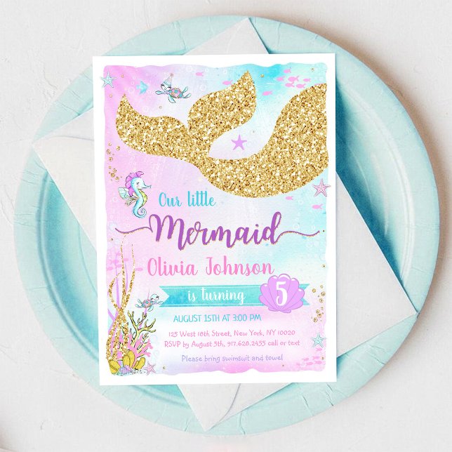 Invitación Cumpleaños de niña sirena bajo el mar arcoíris (Subido por el creador)