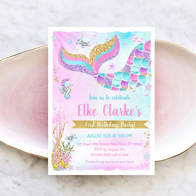 Invitación Cumpleaños de niña sirena bajo el mar arcoíris (Subido por el creador)