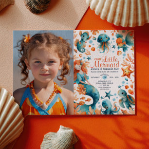 Invitación Cumpleaños de niña sirena bajo el mar Foto 