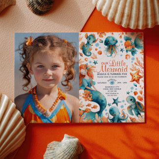 Invitación Cumpleaños de niña sirena bajo el mar Foto