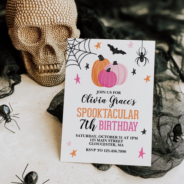 Invitación Cumpleaños de niña Spooktacular de Halloween rosa (Subido por el creador)