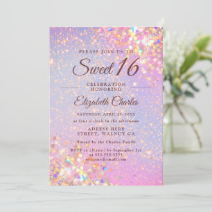 Invitación Cumpleaños de niña Sweet 16 Rosa Dorado Glitter Mo