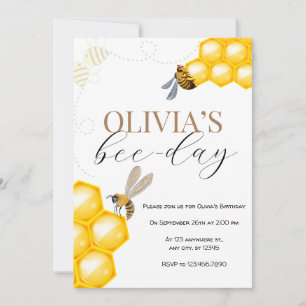 Invitación Cumpleaños de niña tema abeja cualquier edad
